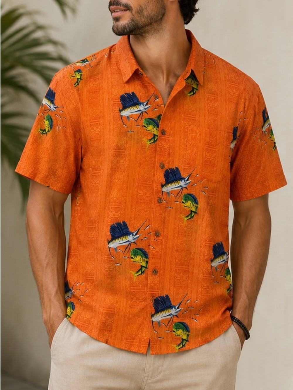 West Marine Men's Shirt Button Front Orange Size XL Fish S/S Limited Edition